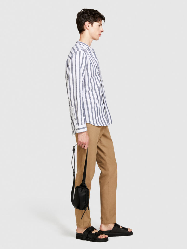 Mandarin collar shirt in linen blend - men's regular fit shirts - Dark Gray | Sisley image number 2